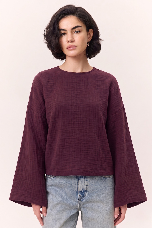 Burgundy Muslin Casual Blouse