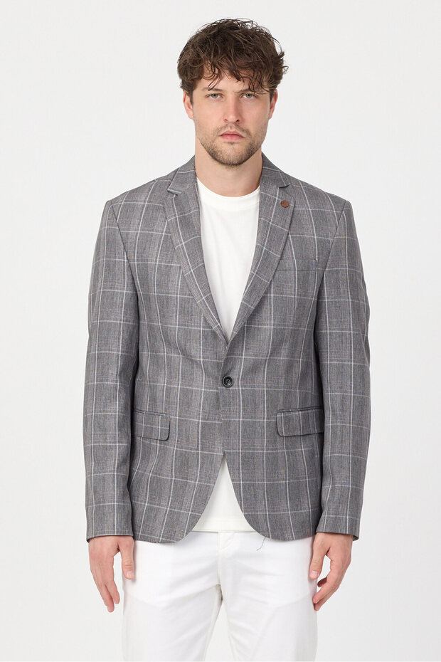Lazue Men's Gray Polyviscon Fabric Slim Fit Mono Collar Sports Blazer Jacket