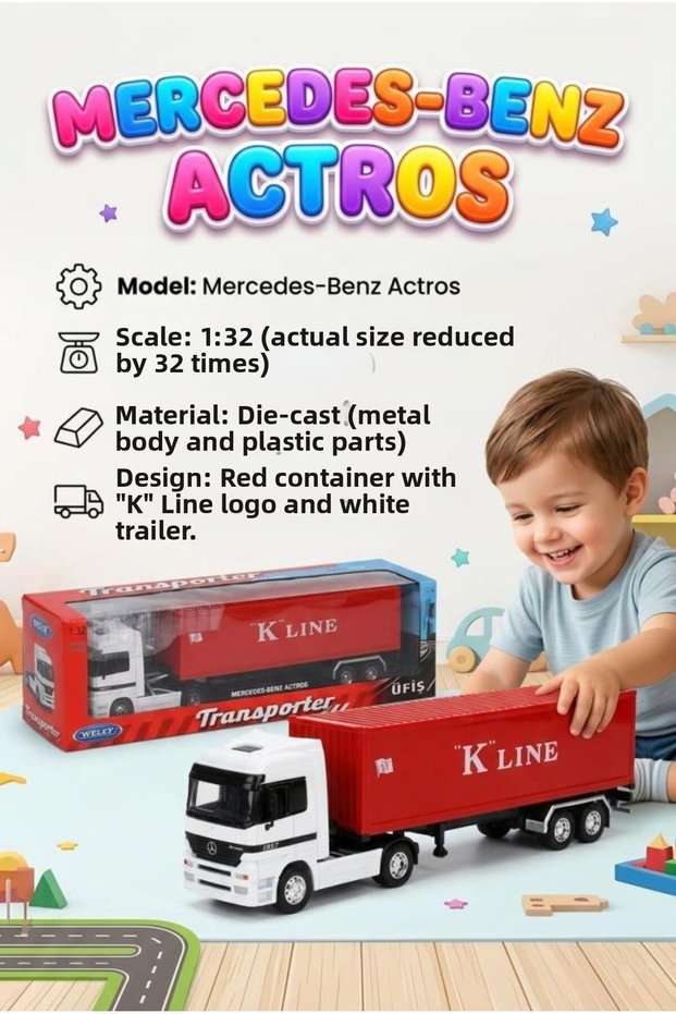 Welly 1:32 Scale Licensed Original Mercedes-Benz Actros Dorseli Collectible Model Toy Truck