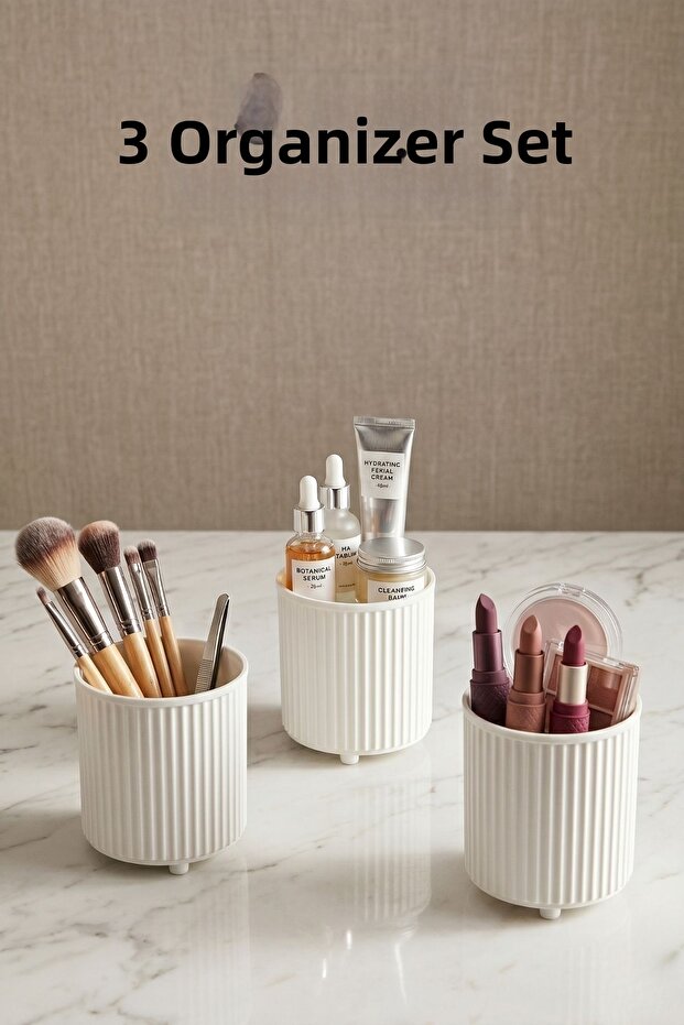 3 Makeup Brush and Comb Organizers | Multi-Purpose Cosmetics | Bathroom Organizing Box | Organizer | 900 ml | White