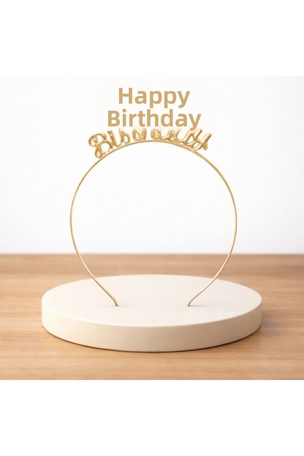 Happy Birthday Metal Party Crown 18 cm Gold