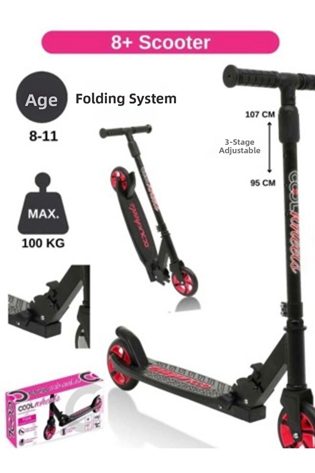 8+ Pink 2 Wheel Metal Folding Scooter