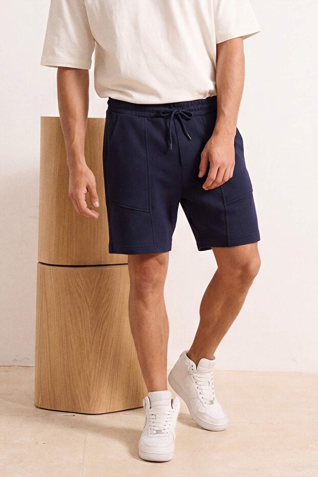 Lacivert Regular Fit Parça Dikişli Örme Şort & Bermuda TMNSS26SR00020 - 3