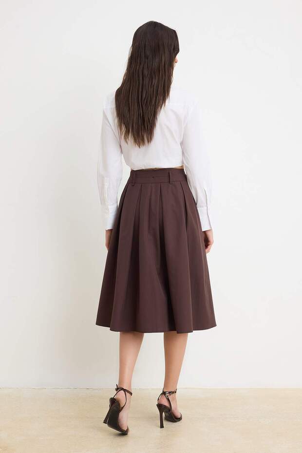 Kahverengi Midi Poplin Etek TWOSS26ET00144 - 4