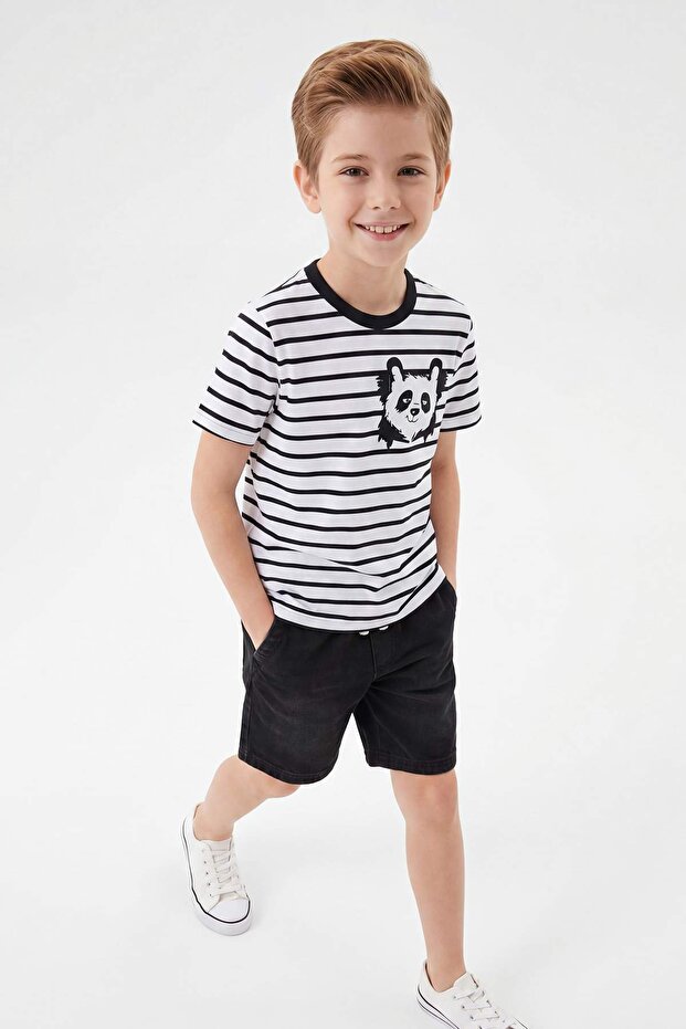 Taş-Ekru 2'li Erkek Çocuk Baskılı Örme T-Shirt TKDSS26TS00039 - 3