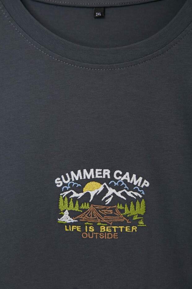 Antrasit Bisiklet Yaka Oversize/Geniş Lesim Büyük Beden T-Shirt - 5