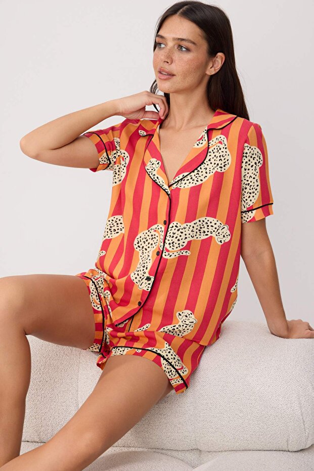 Çok Renkli Animal Shally Dokuma Pijama Takımı THMSS26PT00136 - 1