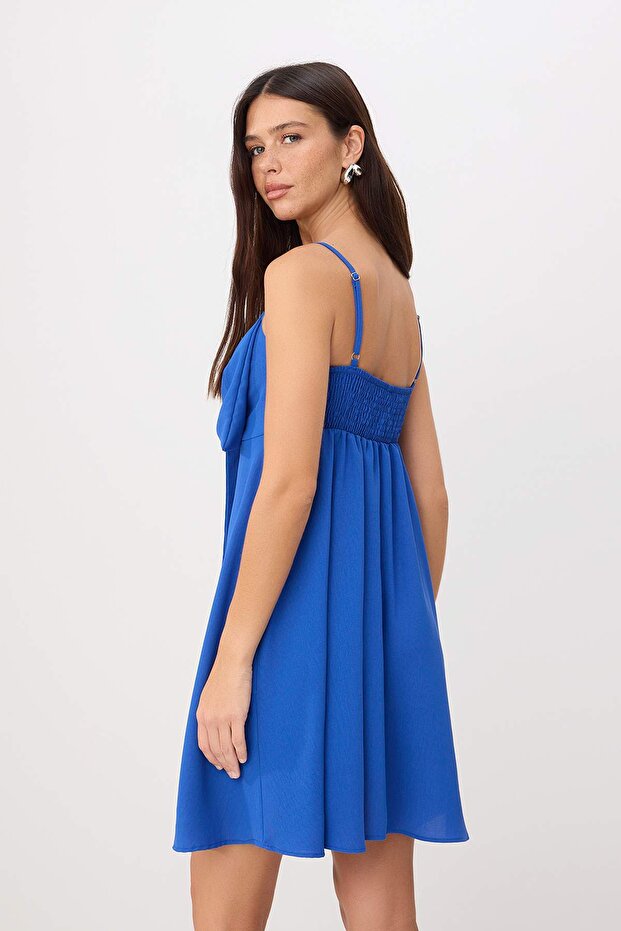 Saks Askılı Mini Kurdele Detaylı Dokuma Elbise TWOSS26EL00983 - 4