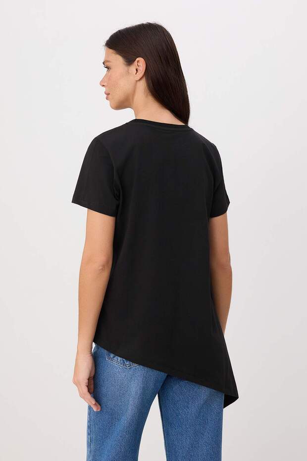 Siyah Düz Regular Bisiklet Yaka Standart Kol Kısa %100 Pamuk Örme T-shirt TWOSS26BZ00734 - 4