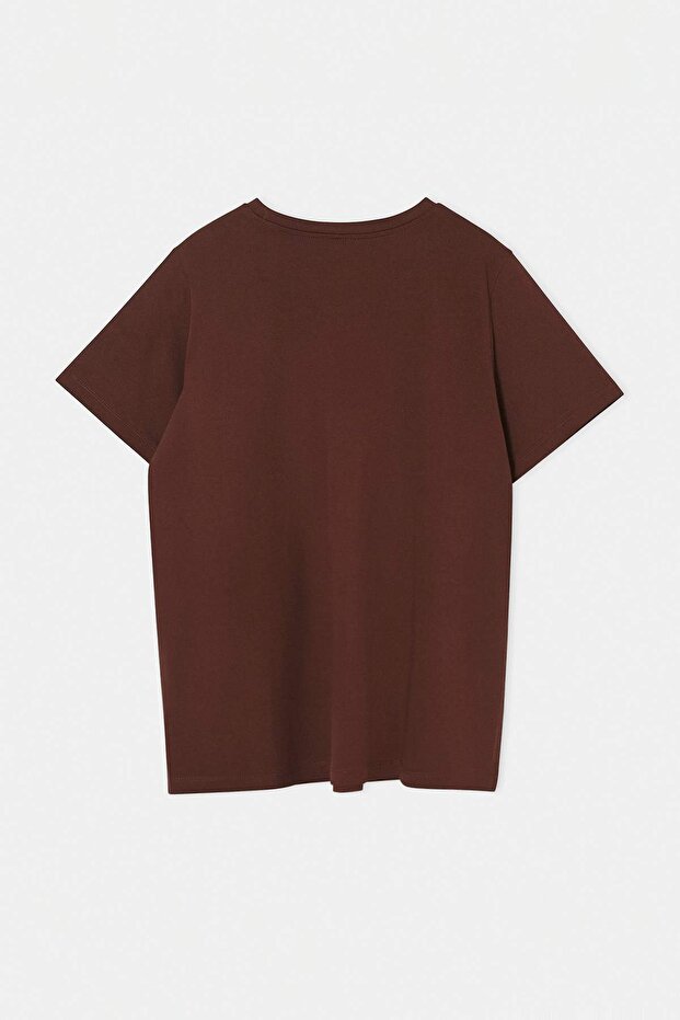 Kahverengi-Beyaz-Mavi 3'lü Paket Oversize Basic Büyük Beden T-shirt TBBSS26BF00025 - 15