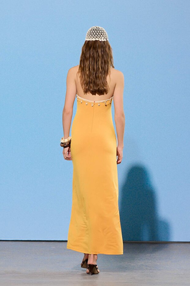 Limited Edition Turuncu Örme Sandy Maxi Abiye & Mezuniyet Elbisesi TPRSS26AE00091 - 2