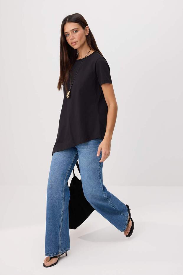 Siyah Düz Regular Bisiklet Yaka Standart Kol Kısa %100 Pamuk Örme T-shirt TWOSS26BZ00734 - 2