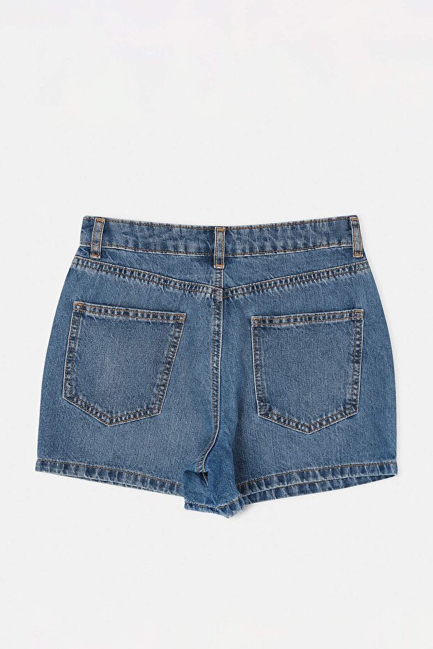 Koyu Mavi Yüksek Bel %100 Pamuk Denim City Şort TWOSS26SR00050 - 6