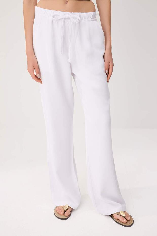 Beyaz More Sustainable %100 Tencel™ Beli Lastikli Yüksek Bel Jeans TWOSS24JE00203 - 3