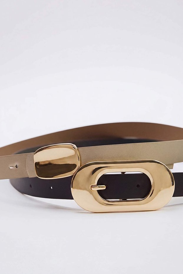 Gold-Dark Brown 2-Piece Women's Belt Takss26Ke00056
