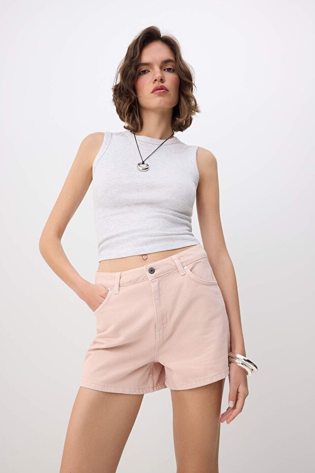 Pembe SUPER MİNİ Denim Beach Şort TWOSS26SR00168 - 2