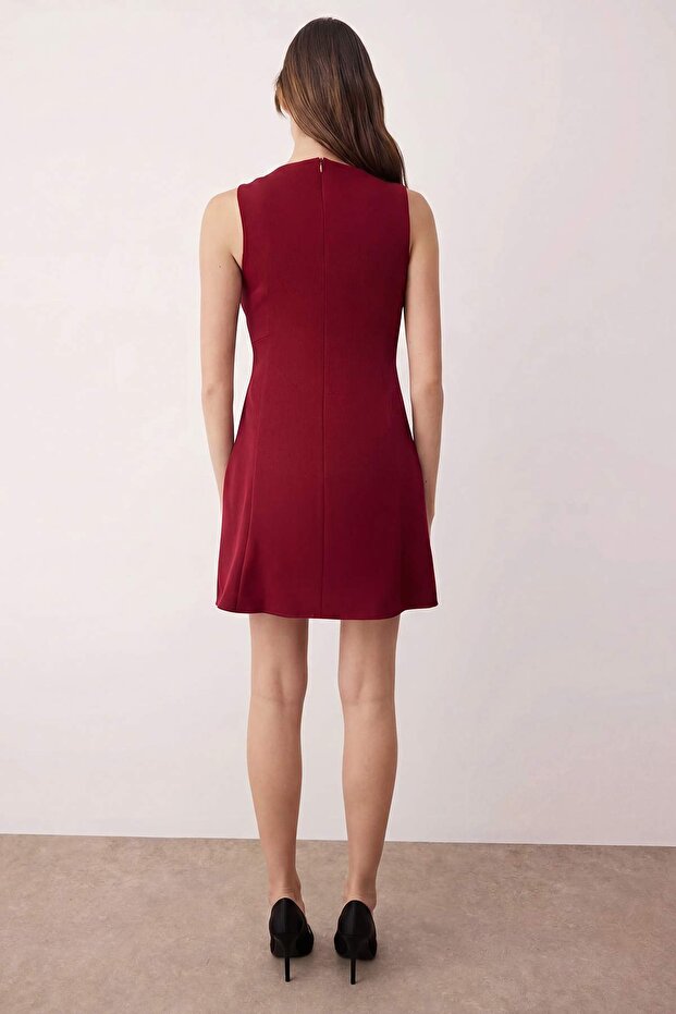 Bordo A-Kesim Mini Dokuma Elbise TWOAW25EL00192 - 4