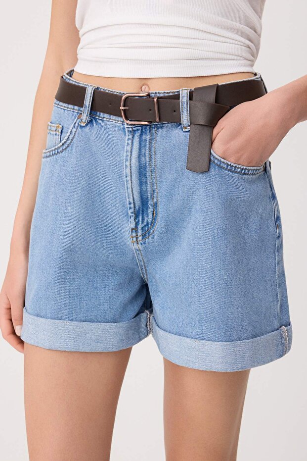 Mavi Kemer Detaylı Yüksek Bel City Boy Denim Şort TWOSS26SR00128 - 4