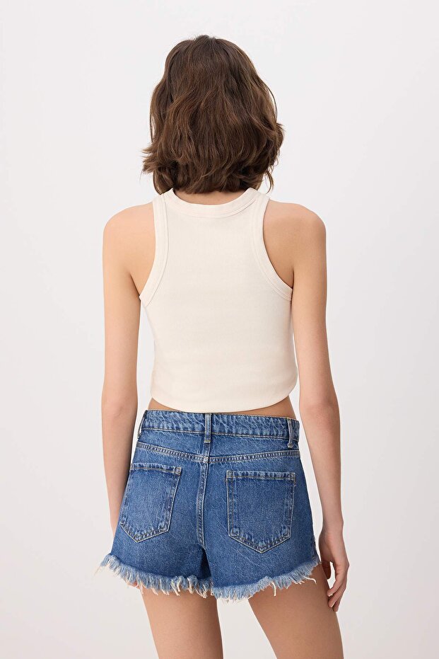 Mavi Yırtık Detaylı Ekstra Mini Denim Şort TWOSS26SR00218 - 4