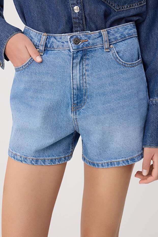 Mavi Yüksek Bel %100 Pamuk Denim City Şort TWOSS26SR00050 - 3