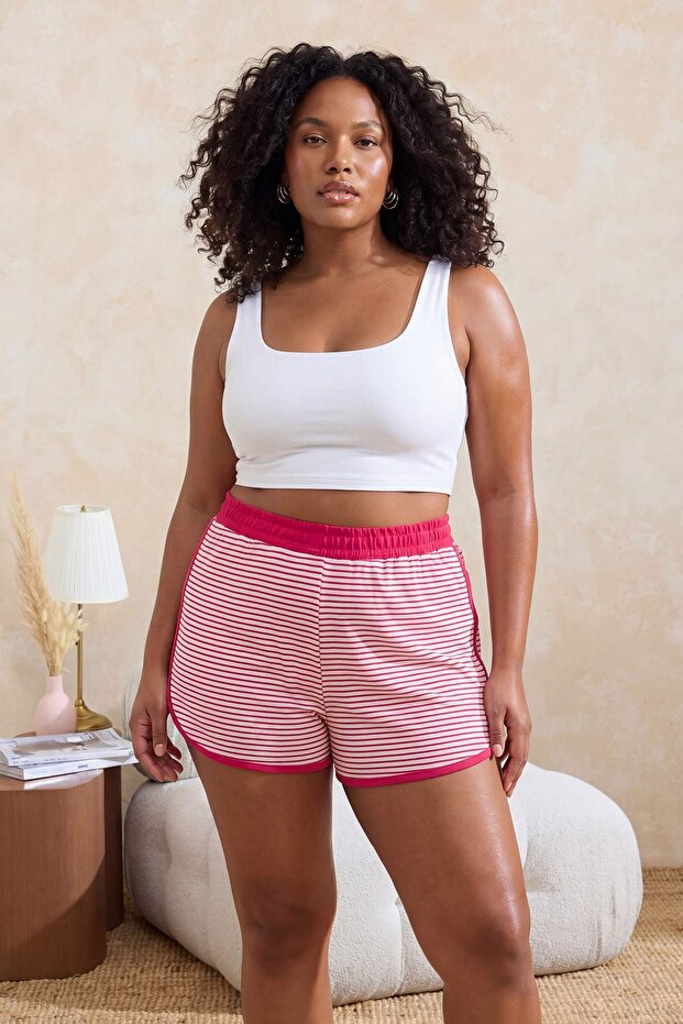 Pembe Çizgili Bağcıklı Kaşkorse Büyük Beden Pijama Altı TBBSS26IA00015 - 2