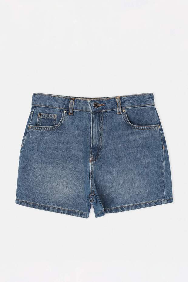 Koyu Mavi Yüksek Bel %100 Pamuk Denim City Şort TWOSS26SR00050 - 5