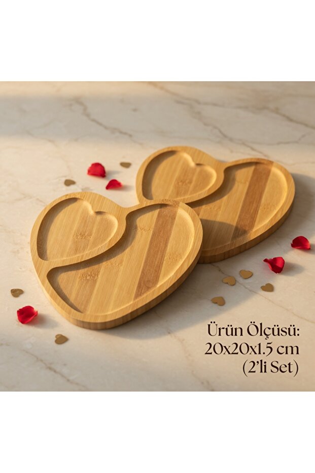 Heart-Shaped Bamboo Serving Dishes - Set of 2 Heart-Shaped Serving Plates