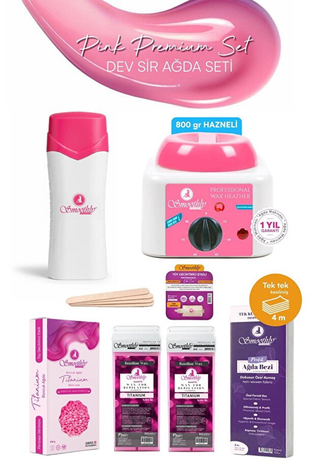 Smoothly Pink Set Boncuk Ağda Kuaför Ağdası Sir Ağda Makineli Büyük Ağda Seti