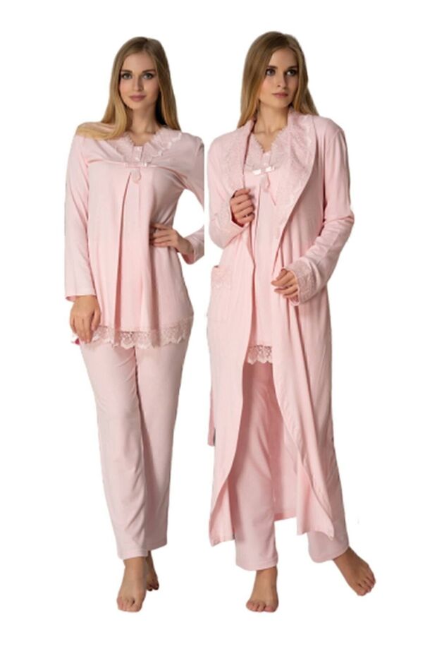 Effortt Pink Maternity Pajama Set with Dressing Gown