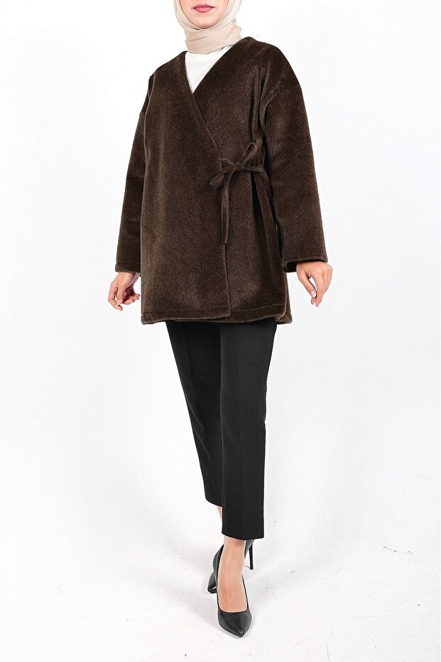 Side-Tie Fur Jacket - Earthy