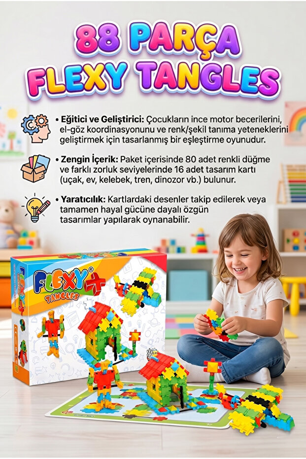 88 Pieces Flexy Tangles Flexible Geometric Shaped Intelligence Developing Educational Building Toy Set