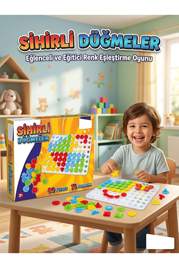 Magic Buttons Colorful Educational Toy with 80 Pieces and 16 Different Designs