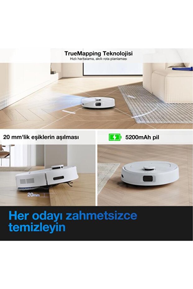 Deebot N20e Plus Robot Süpürge ve Paspas, Otomatik Toz Torbasız Boşaltma İstasyonu, 11000Pa - 8