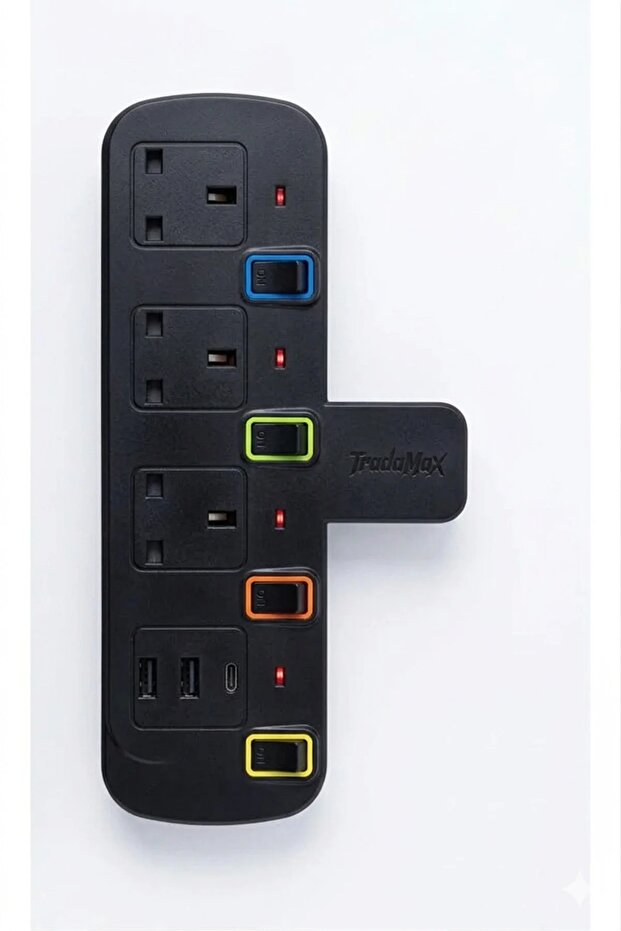 مقبس تمديد متعدد المنافذ ثلاثي الاتجاهات مع منفذي USB من النوع C بتقنية 1PD
