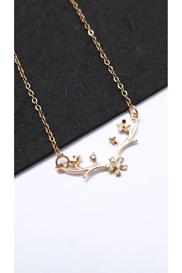 Flower Figured Tree Branch Steel Necklace