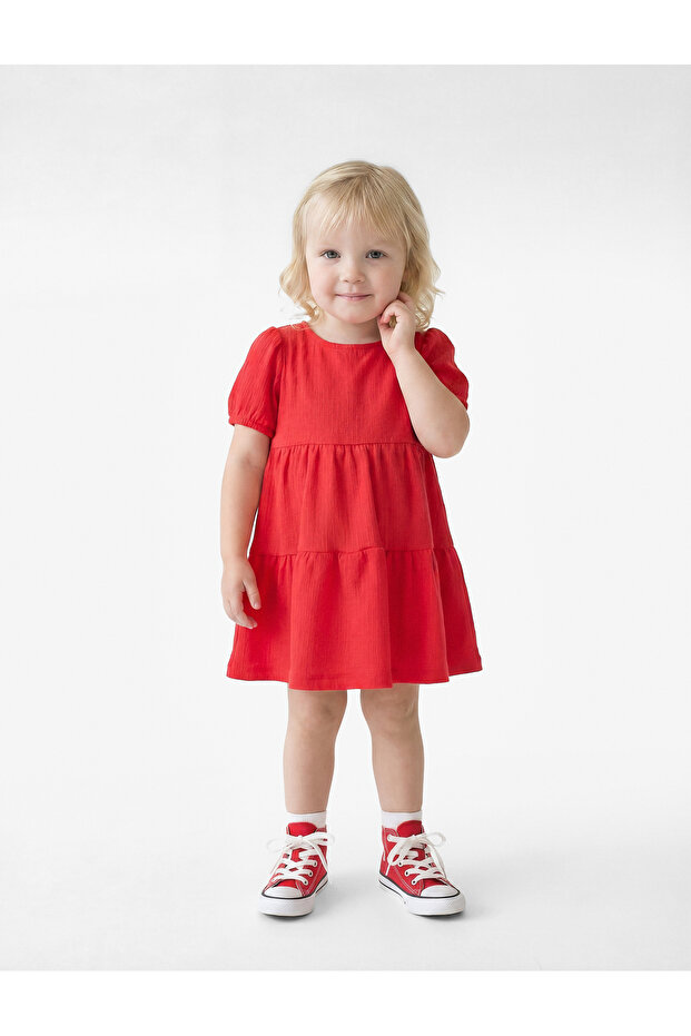 Crew Neck Layered Balloon Sleeve Dress