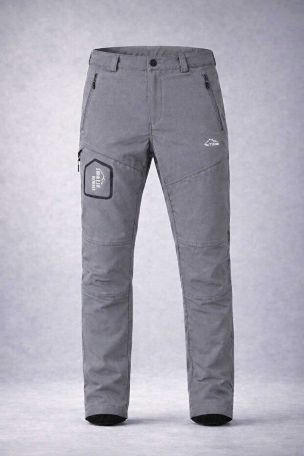 Men's Gray Winter Fleece-Lined Water and Wind Resistant Outdoor Softshell Tactical Pants