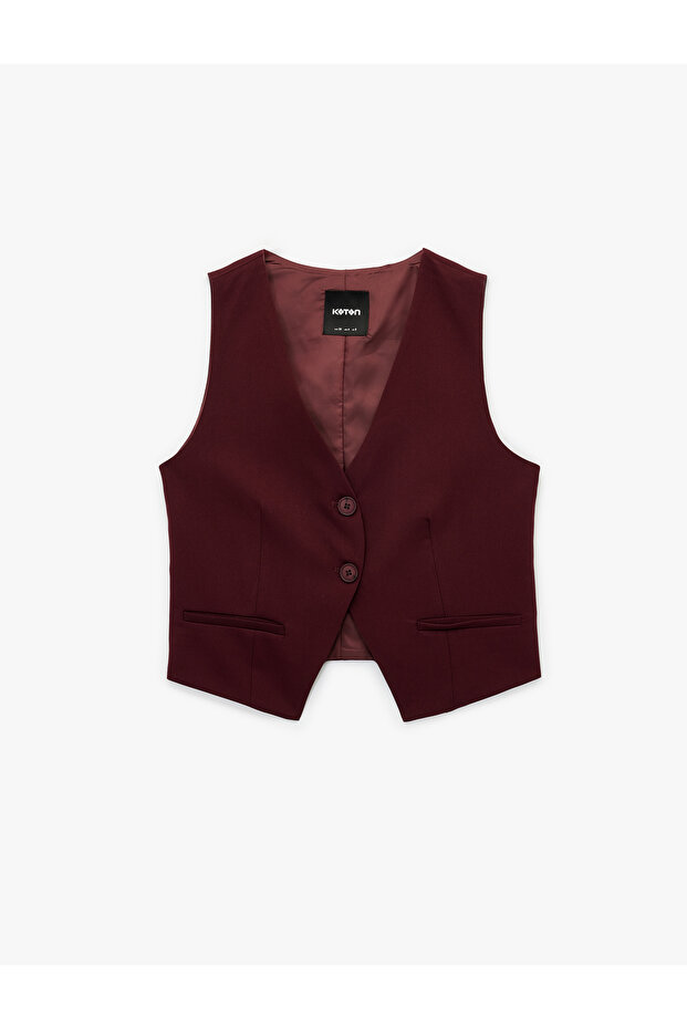V-Neck Buttoned Blazer Vest - 3
