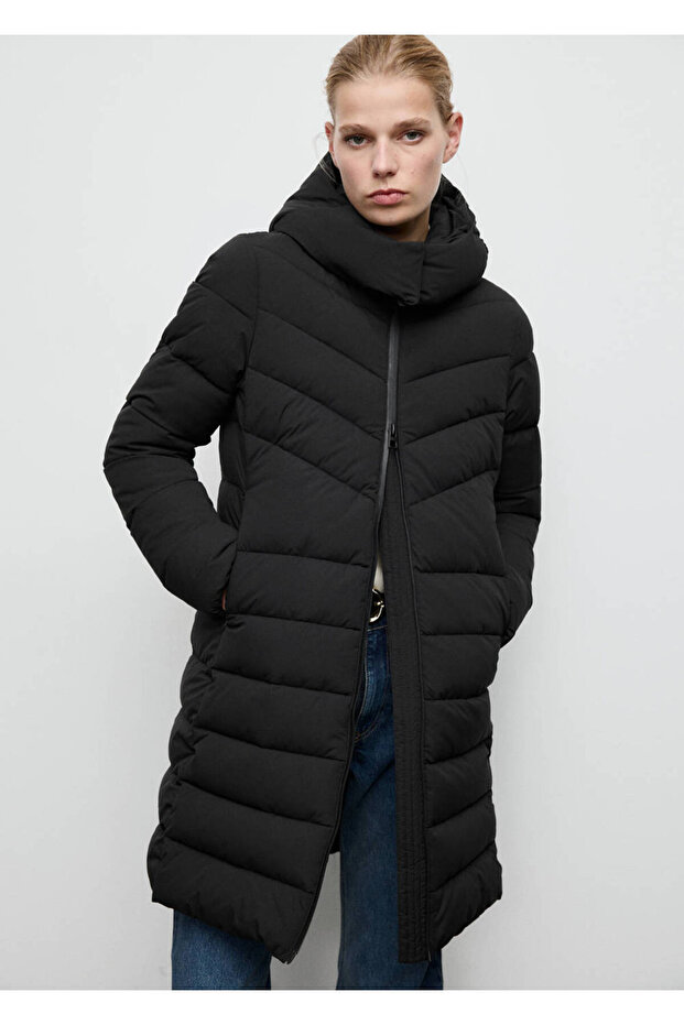 Kapüşonlu midi kapitone anorak - 1