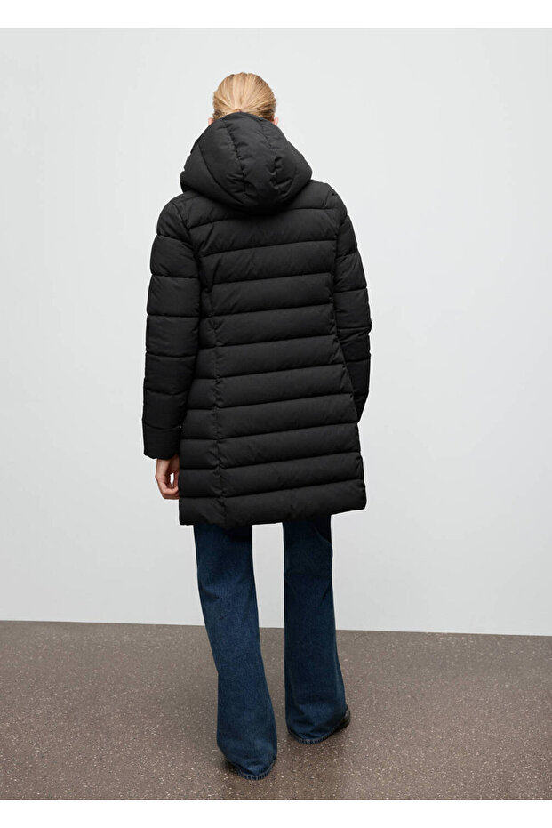 Kapüşonlu midi kapitone anorak - 4