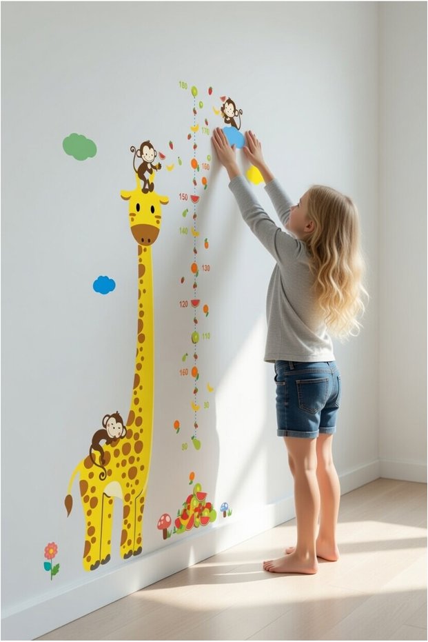 Children And Baby Room Height Meter Giraffe Fruits Height Wall Decoration Ornament Sticker PVC