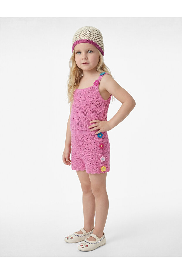 Cotton Square Collar Knitwear Undershirt with Floral Detail and Straps