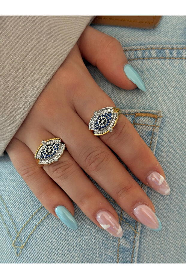 Navy Blue Eye Detail Design Ring