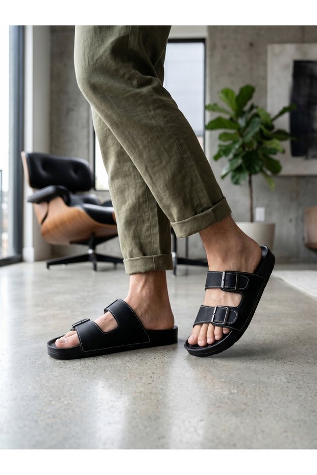 Men's Daily Orthopedic Double Buckle Slippers Sea Beach Pool Hospital Work Slippers Anatomical