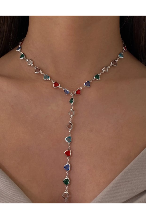 Y Necklace with Steel Heart Chain