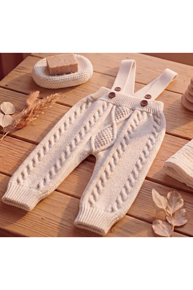 Unisex Baby Thick Tights Salopet with Knitted Diamond Pattern and Adjustable Straps (0-2 Years)