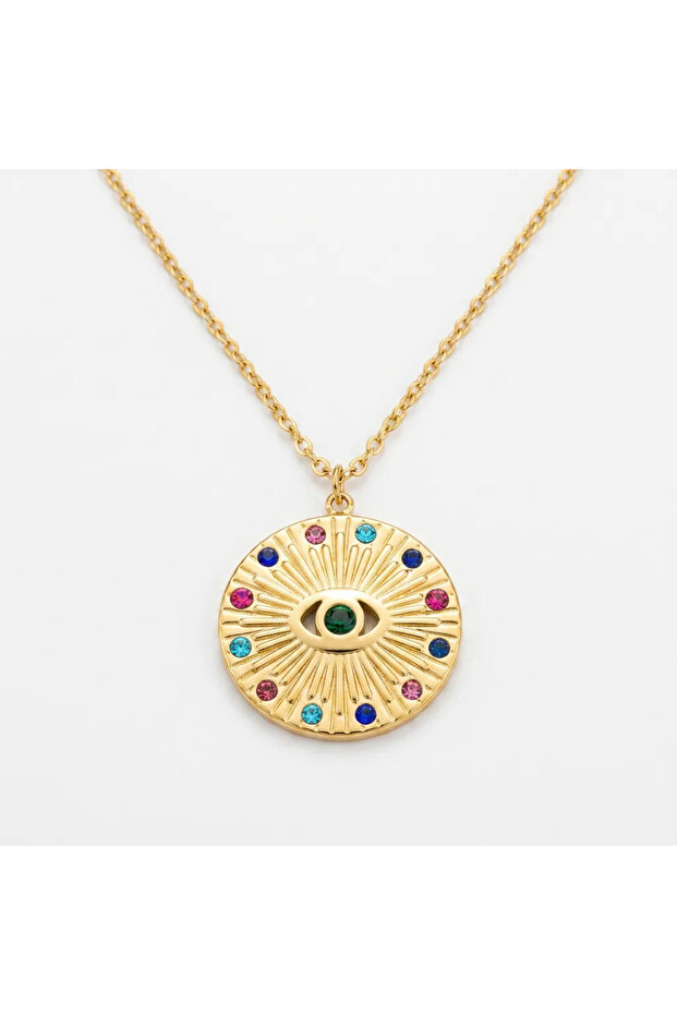 Non-Tarnish Steel Mixed Color Stone Eye Necklace - Gift Boxed