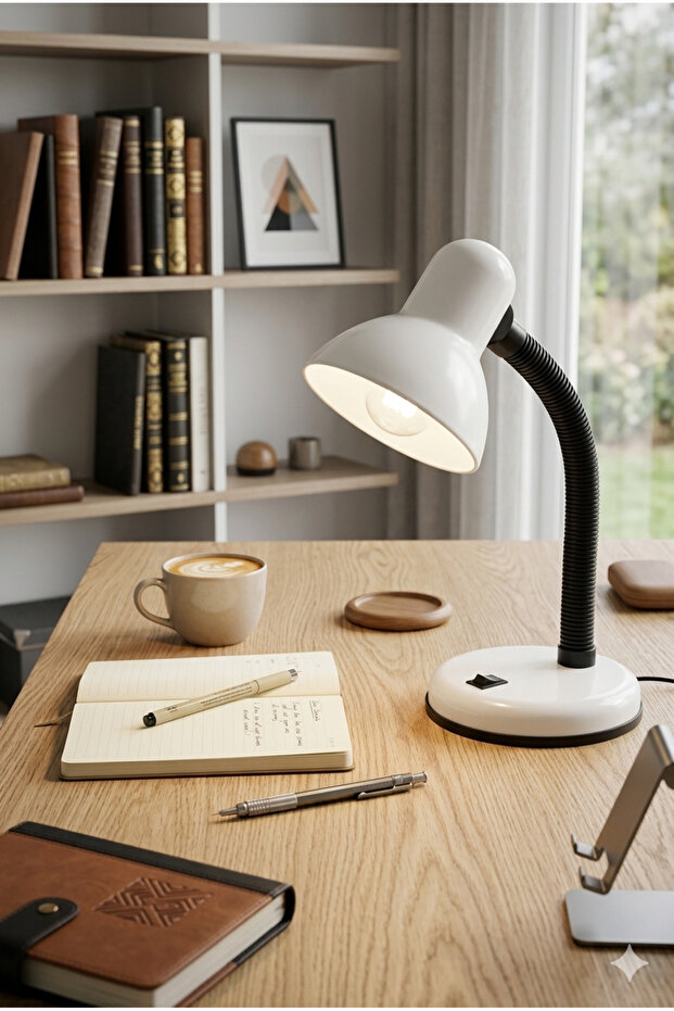 ANGDESİGN Venüs Modern Spiralli Masa Lambası Beyaz • Yön Ayarlı Modern Ofis & Çalışma Masası Lambası Gece Lambası Çocuk Odası Lambası Ders Çalışma Lambası Okuma Işığı