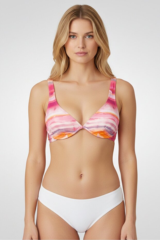 Women Abstract Print Bikini Top, Multicolor