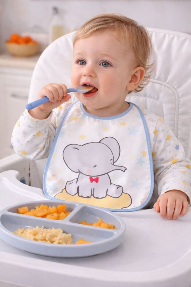 Unisex Patterned Eva Transparent Baby Bib / Blue